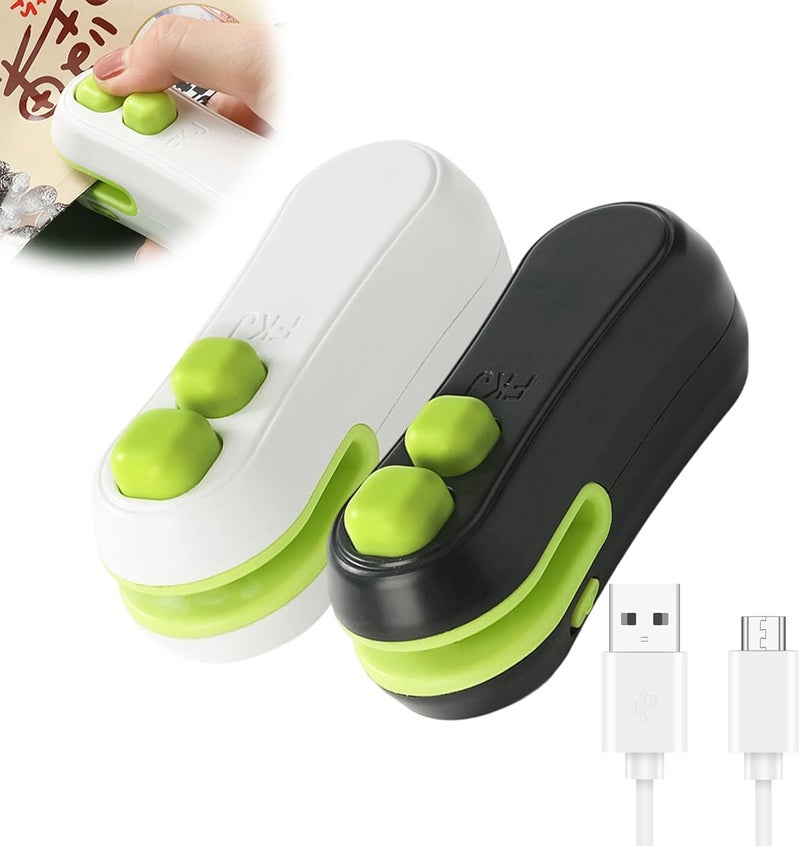 Loupai Mini Bag Sealer,2025 Upgraded 2 in 1 Mini Bag Sealer,Rechargeable Handheld Bag Sealer with Cutter and Magnet for Snack Plastic Bags Food Storage Travel (white+black) - Image 1